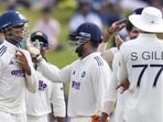 Indian players celebrate during the second Test against Sri Lanka in Colombo. (PTI)
