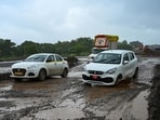 Mumbai, India, July 24, 2024: The condition of the Mumbai-Goa Highway, also known as NH66, is poor, with numerous potholes on the old road at Nagothane entry point. July 24, 2024. (Photo by Raju Shinde/HT Photo) (Raju Shinde)