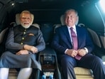 Prime Minister Narendra Modi with Uzbekistan President Shavkat Mirziyoyev in a car, in Tashkent.