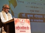 RSS joint general secretary (Sah-Sarkaryawah) Krishna Gopal at the event in Prayagraj on Saturday. (HT Photo)