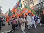 The protest march was held to voice opposition against the removal of several district presidents, a decision reportedly orchestrated by Punjab BJP organisation secretary Manthri Srinivasulu. (Ht Photo)