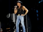 Tim McGraw stumbled while performing I Like It, I Love It on his Pawn Shop Guitar Tour in Cincinnati. (Jason Kempin/Getty Images/AFP)