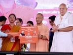 Uttar Pradesh chief minister Yogi Adityanath at a public gathering in Deoria on Saturday. (SOURCED IMAGE)