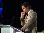 Roger Federer during the speech after being inducted to the Hall of Fame.