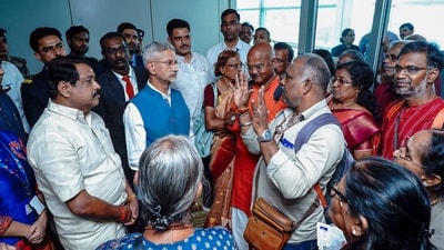 External affairs minister S Jaishankar greeted a group comprising 21 tourists from Tamil Nadu who were rescued from the floods that occurred in Nepal. (File Photo/PTI) External affairs minister S Jaishankar greeted a group comprising 21 tourists from Tamil Nadu who were rescued from the floods that occurred in Nepal. (File Photo/PTI)