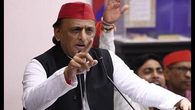 Samajwadi Party chief Akhilesh Yadav addressing a press conference at party office in Lucknow on August 30. (HT photo) Samajwadi Party chief Akhilesh Yadav addressing a press conference at party office in Lucknow on August 30. (HT photo)
