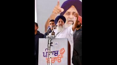 Shiromani Akali Dal (SAD) president Sukhbir Singh Badal during rally in Ghanaur on Sunday.