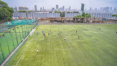The 8,450-square-metre plot on which the Neville D’Souza football ground in located, is owned by the Maharashtra Housing and Area Development Authority (MHADA). (Hindustan Times) The 8,450-square-metre plot on which the Neville D’Souza football ground in located, is owned by the Maharashtra Housing and Area Development Authority (MHADA). (Hindustan Times)