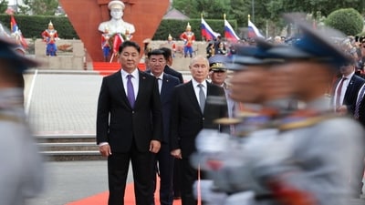 Russia's President Vladimir Putin and Mongolia's President Ukhnaagiin Khürelsükh in 2024. Russia's President Vladimir Putin and Mongolia's President Ukhnaagiin Khürelsükh in 2024.