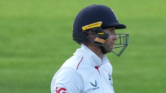 England's captain Joe Root reacts after losing his wicket.