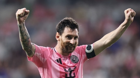 Lionel Messi celebrates a goal in the MLS.