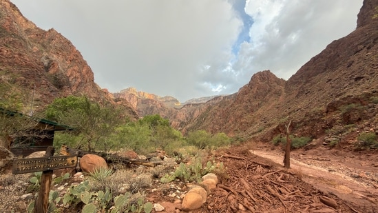 Phantom Ranch evacuees described a frightening Grand Canyon flash flood, while visitors shared relief, sadness and concern after seeing the damage.. (Parth Desai via AP)