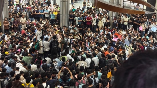 Students stage protest at IIT Delhi following the death of an MSc Physics student. (X/Ashutosh Ranka)