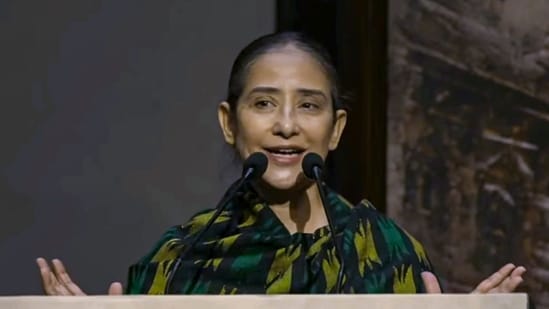 Manisha Koirala spoke during In Solidarity with Nepal event, in Kathmandu. (Pic: PTI) (@sadhguru)