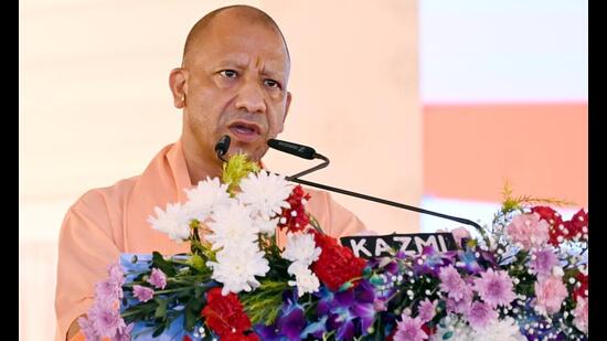 Uttar Pradesh chief minister Yogi Adityanath speaking at a programme in Lucknow on August 30. (HT photo)