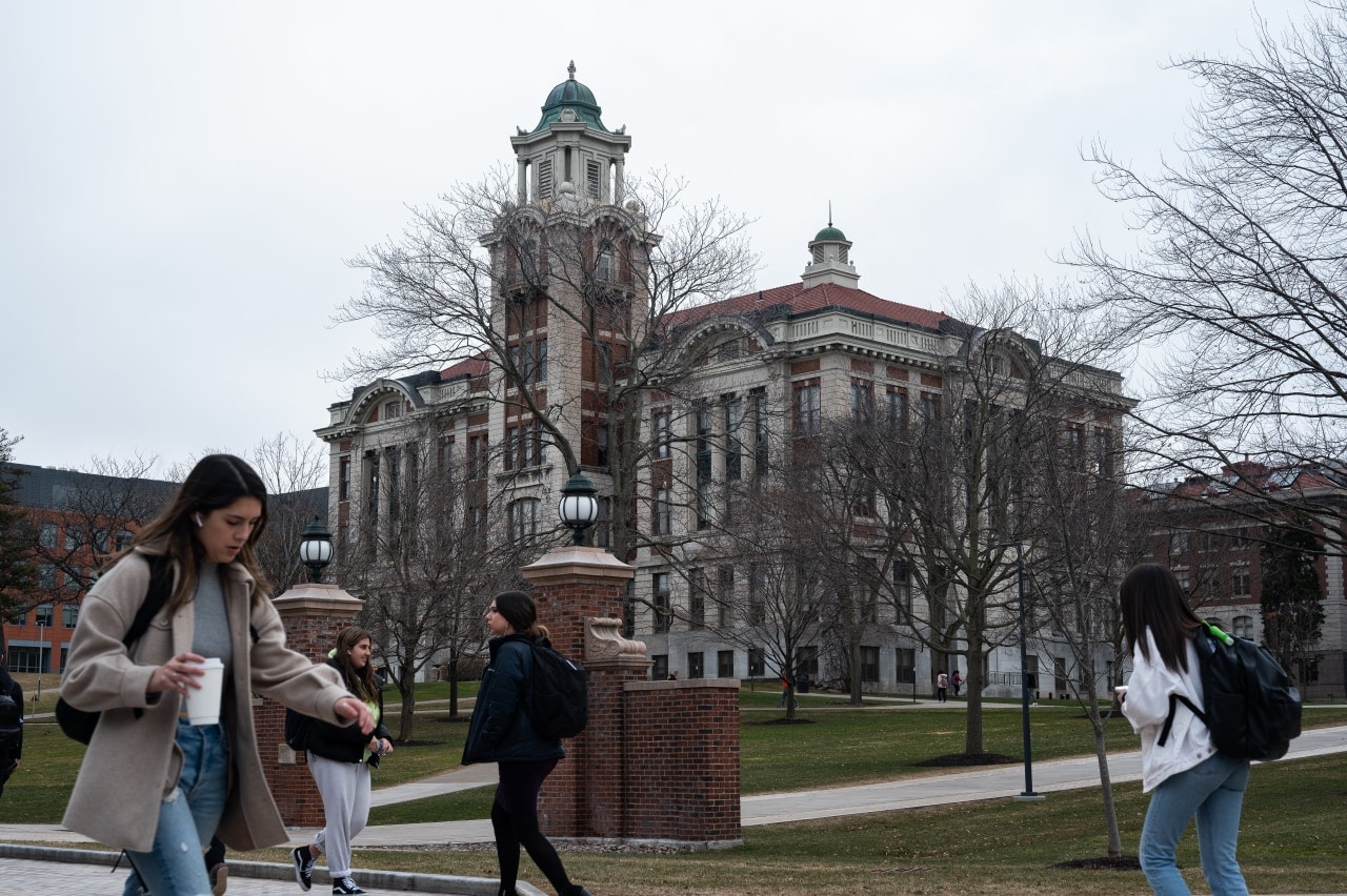 Students on campus in March 2020, as the school started moving classes online because of the Covid-19 pandemic.