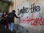 “Members of the CPI(M)’s student front did not hold any demonstration on Monday. Instead, its members picked up cans of aerosol paint and brushes,” said a JU professor. (HT photo)