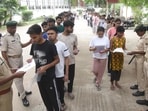 Aspirants appearing in the NEET-UG 2026 exam conducted by NTA outside an examination centre in Patna. (Santosh Kumar/Hindustan Times))