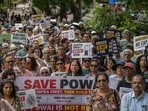Nearly 1,200 residents of Powai and Chandivali including senior citizens, youngsters and children participated in the protest march on Sunday (Satish Bate/ Hindustan Times)