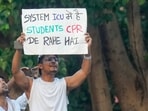 A protester at a demonstration over the NEET-UG issue, at Parliament Street, in New Delhi on July 22. 