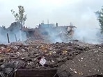 Scene after the explosion in Kaushambi on Monday. (HT Photo)