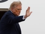 President Donald Trump waves from the stairs of Air Force One upon his departure at Joint Base Andrews, Md., Thursday, Aug. 27, 2026. (AP Photo/Luis M. Alvarez)