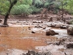This handout image released by the Grand Canyon National Park Service via X  (formerly Twitter) on August 30, 2026 shows remnants of stone bridge pylons along Bright Angel Creek following a flash flood that destroyed the footbridge on August 29. (Photo by J.THOMPSON and Handout / NATIONAL PARK SERVICE / AFP) 