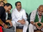 Union minister Jayant Chaudhary meeting the family members of Ankit Balyan at Bantikheda village in Shamli on Monday. (Screengrab via PTI)