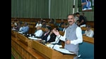 Himachal Pradesh Chief Minister Sukhvinder Singh Sukhu addresses the house during the Monsoon Session of the Himachal Pradesh Vidhan Sabha, in Shimla on Monday. (ANI)
