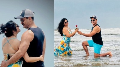 সমুদ্রের মাঝে হাঁটু মুড়ে মনের কথা জানালেন সাহেব, লাজে রাঙা সুস্মিতা! বিয়েটা কবে?