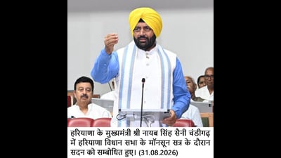 Haryana chief minister Nayab Singh Saini during his address in the assembly on Monday.