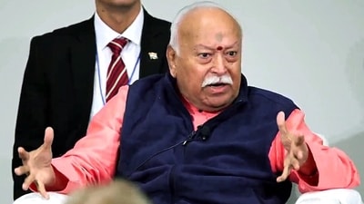 RSS Chief Mohan Bhagwat addresses at 'One World One Humanity' event, in New York on Saturday. (ANI) RSS Chief Mohan Bhagwat addresses at 'One World One Humanity' event, in New York on Saturday. (ANI)