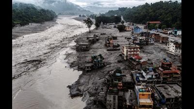 The August 26 flash flood in Nepal, though, has now brought to the fore a mechanically different threat altogether: hanging glaciers, a mountain-side mass of ice, perched on a slope, collapsing and triggering catastrophic floods. (Reuters) The August 26 flash flood in Nepal, though, has now brought to the fore a mechanically different threat altogether: hanging glaciers, a mountain-side mass of ice, perched on a slope, collapsing and triggering catastrophic floods. (Reuters)