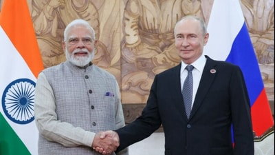 PM Modi met Russian President Vladimir Putin on the sidelines of the SCO summit in Bishkek, Kyrgyzstan, on August 31, 2026. (X/@narendramodi) PM Modi met Russian President Vladimir Putin on the sidelines of the SCO summit in Bishkek, Kyrgyzstan, on August 31, 2026. (X/@narendramodi)
