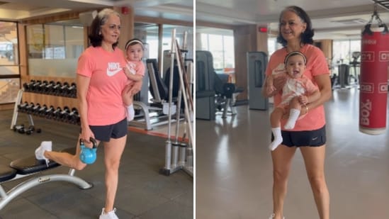 Renu Sindhu working out with her granddaughter at the gym. (@renu.sidhu/Instagram)