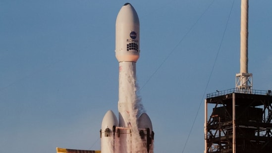 A SpaceX Falcon Heavy rocket lifts off carrying NASA's Nancy Grace Roman Space Telescope at the Kennedy Space Center in Cape Canaveral, Florida, U.S., August 30, 2026.   REUTERS/Joe Skipper