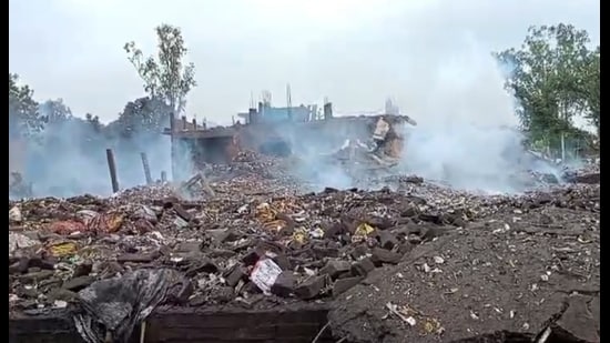 Scene after the explosion in Kaushambi on Monday. (HT Photo)