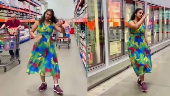 Woman performs Kerala dance inside Costco.