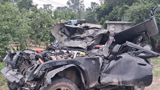 The vehicle was damaged in the accident.