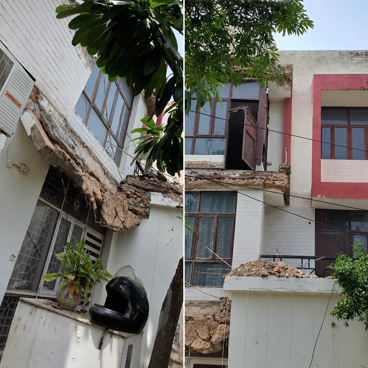 The second-floor balcony collapsed during an inspection, bringing down portions of the balconies on the floors below, officials said. (HT) The second-floor balcony collapsed during an inspection, bringing down portions of the balconies on the floors below, officials said. (HT)
