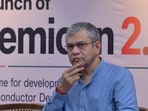 Union Minister for Electronics and Information Technology Ashwini Vaishnaw during the launch of Semicon 2.0 at Rail Bhawan, in New Delhi on Monday.(ANI)