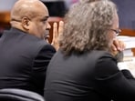 Duane Davis, left, and his attorney Michael Sanft listen to rebuttal closing arguments in the Duane Davis murder trial, related to the 1996 killing of rapper Tupac Shakur, in Clark County District Court at the Regional Justice Center in Las Vegas, Monday, Aug. 31, 2026. (Steve Marcus/Pool Photo via AP)(Steve Marcus/Pool Reuters via AP)