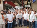 Goa Pradesh Congress Committee leaders staged a protest demanding immediate withdrawal of FIR against Rahul Gandhi.