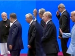 PM Modi seen interacting with Chinese President Xi Jinping (on the left), and Russian President Vladimir Putin seen with Pakistan PM Shehbaz Sharif (on the right) at the SCO Summit in Bishkek, Kyrgyzstan.(ANI Screengrab)
