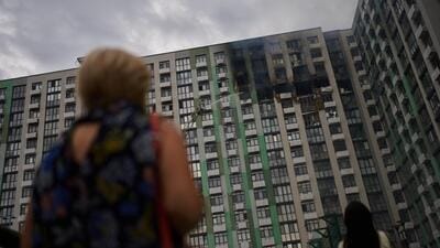 A Russian drone attack struck a residential building in Kyiv, Ukraine, on Tuesday. (AP)