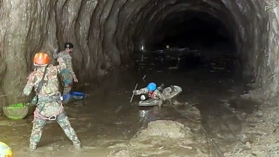 A tunnel rescue team from India partners with the Nepali Army to undertake joint search and rescue operations at critical hydropower tunnel sites at Chilime, in Rasuwa on Tuesday. (ANI Video Grab) A tunnel rescue team from India partners with the Nepali Army to undertake joint search and rescue operations at critical hydropower tunnel sites at Chilime, in Rasuwa on Tuesday. (ANI Video Grab)
