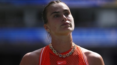 NEW YORK, NEW YORK - AUGUST 31: Aryna Sabalenka reacts against Camila Osorio of Colombia during their Women's Singles First Round match on Day Two of the 2026 US Open at USTA Billie Jean King National Tennis Center on August 31, 2026 in the Flushing neighborhood of the Queens borough of New York City. Patrick Smith/Getty Images/AFP (Photo by Patrick Smith / GETTY IMAGES NORTH AMERICA / Getty Images via AFP) (Getty Images via AFP) NEW YORK, NEW YORK - AUGUST 31: Aryna Sabalenka reacts against Camila Osorio of Colombia during their Women's Singles First Round match on Day Two of the 2026 US Open at USTA Billie Jean King National Tennis Center on August 31, 2026 in the Flushing neighborhood of the Queens borough of New York City. Patrick Smith/Getty Images/AFP (Photo by Patrick Smith / GETTY IMAGES NORTH AMERICA / Getty Images via AFP) (Getty Images via AFP)