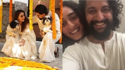 Nani and his wife, Anjana Yelavarthy, joined Keerthy and Antony Thattil over video call for Onam. Nani and his wife, Anjana Yelavarthy, joined Keerthy and Antony Thattil over video call for Onam.