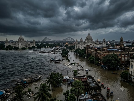 সমুদ্রের জলস্তর বৃদ্ধি হওয়ার কারণে বিপদের মুখে কলকাতা, মুম্বই, ঢাকার মতো শহর। (ছবিটি প্রতীকী, সৌজন্যে Nano Banana দিয়ে তৈরি)
