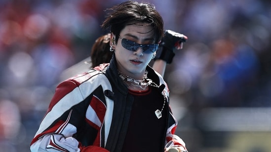 Jungkook of BTS performs during the Topps Final Halftime Show at the FIFA World Cup 2026 Final match between Spain and Argentina at New York New Jersey Stadium